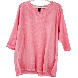 Focus Casual Life Boxy Lagenlook Split Neck Tunic Top Pink Women’s Size M Artsy